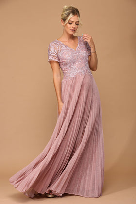 Eva USA 5241 Vestido largo formal metálico para madre de la novia