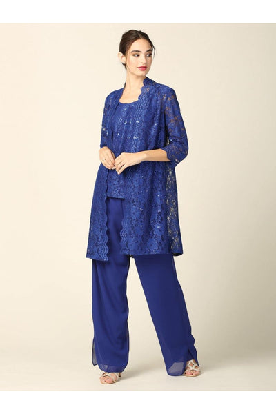 Mother of the Bride Long Jacket Pant Suit - The Dress Outlet Eva Fashion