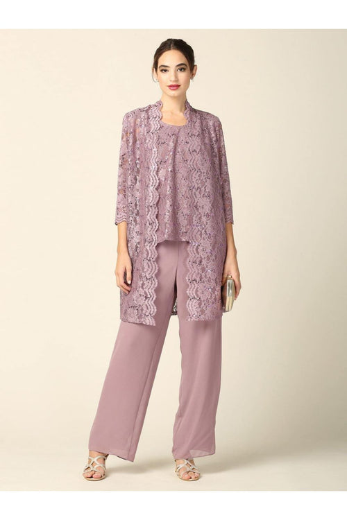 Mother of the Bride Long Jacket Pant Suit - The Dress Outlet Eva Fashion
