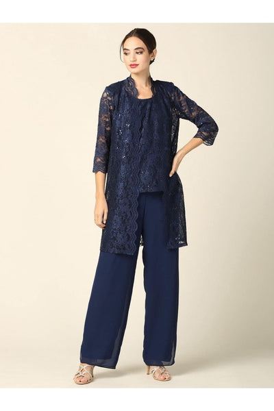 Mother of the Bride Long Jacket Pant Suit - The Dress Outlet Eva Fashion