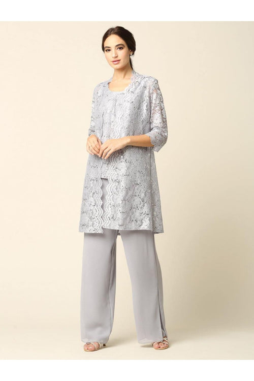 Mother of the Bride Long Jacket Pant Suit - The Dress Outlet Eva Fashion