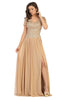 Mother of the Bride Short Sleeve Gown - Gold / M