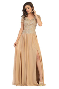 Mother of the Bride Short Sleeve Gown - Gold / M