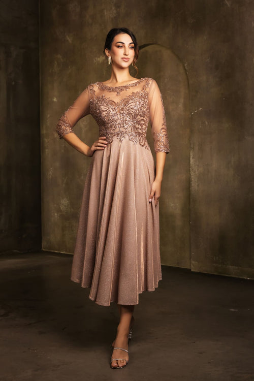 Mother of the Groom Sequin A-Line Cocktail Dress By May Queen MQ2124 - ROSE GOLD / M - Dress