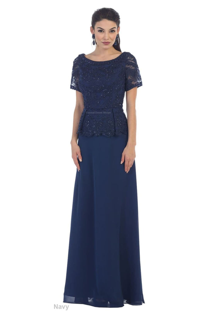 Mother of the Groom Short Sleeve Gown - NAVY / M