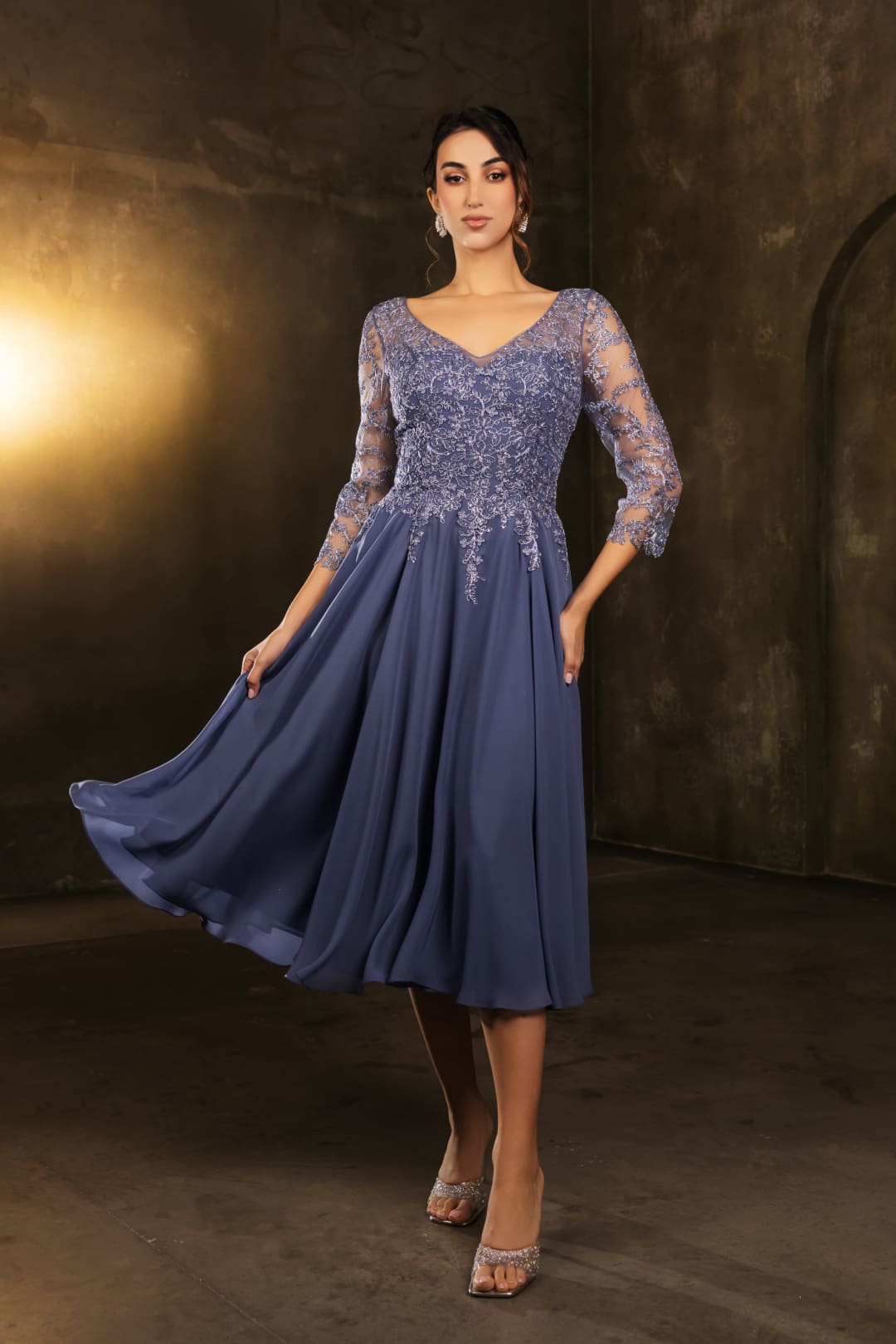 Mother Of The Groom V-Neck A-Line Cocktail Dress By May Queen MQ2108 - DUSTY BLUE / M - Dress