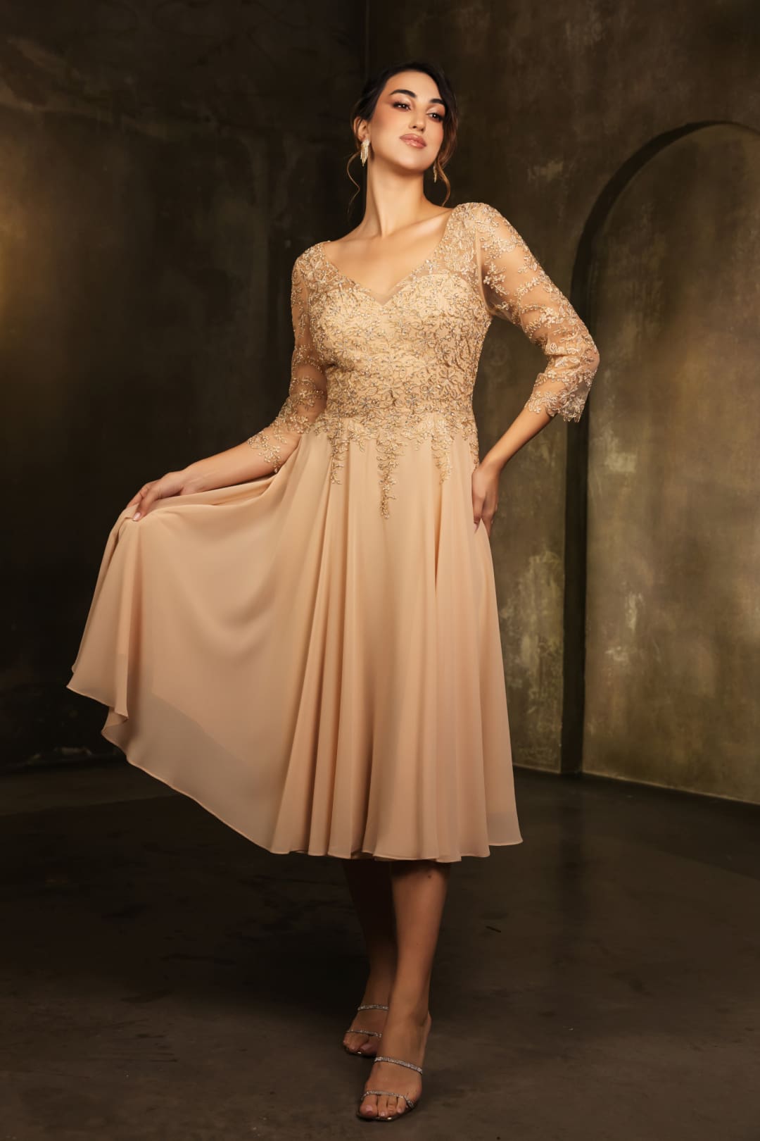 Mother Of The Groom V-Neck A-Line Cocktail Dress By May Queen MQ2108 - GOLD / M - Dress