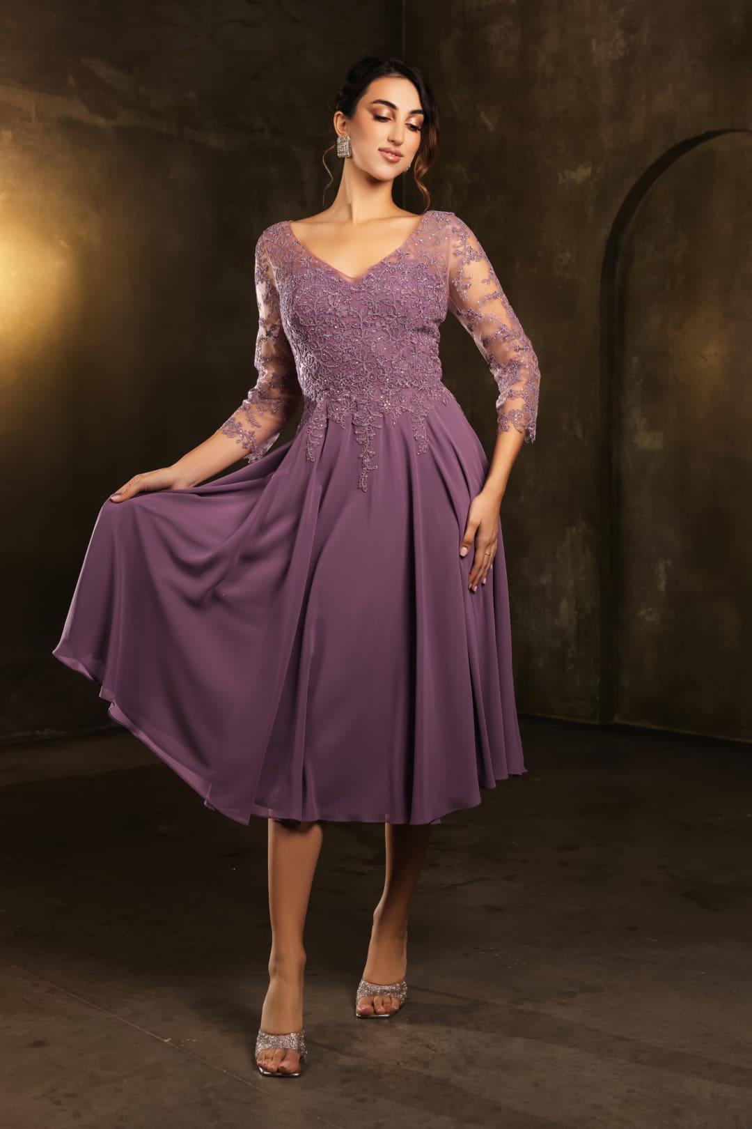 Mother Of The Groom V-Neck A-Line Cocktail Dress By May Queen MQ2108 - VICTORIAN LILAC / M - Dress