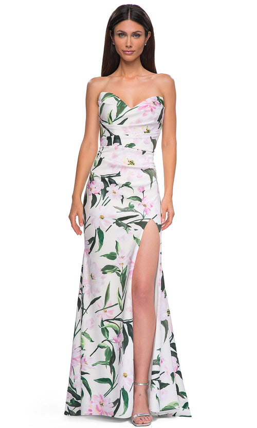 La Femme 32752 Sweetheart Neckline Floral Print Jersey Prom Gown