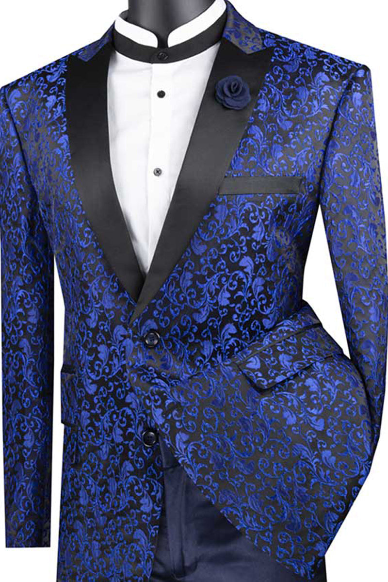 Chaqueta deportiva de esmoquin de corte regular con bordado de cachemira para hombre en azul