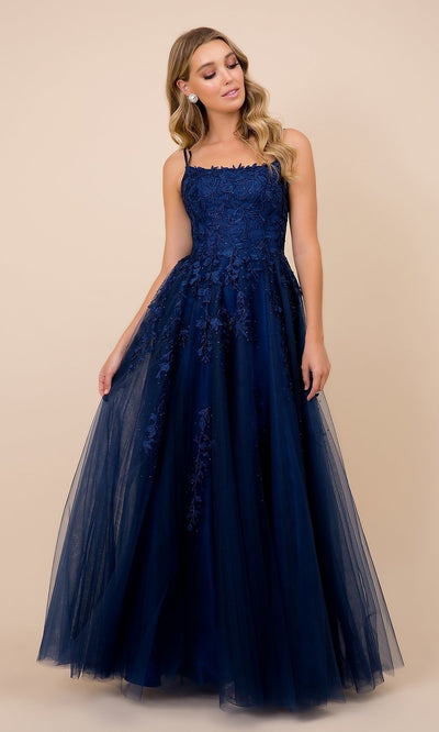 Narianna-Lace-Up Tulle Long Prom Ball Gown with Embroidery