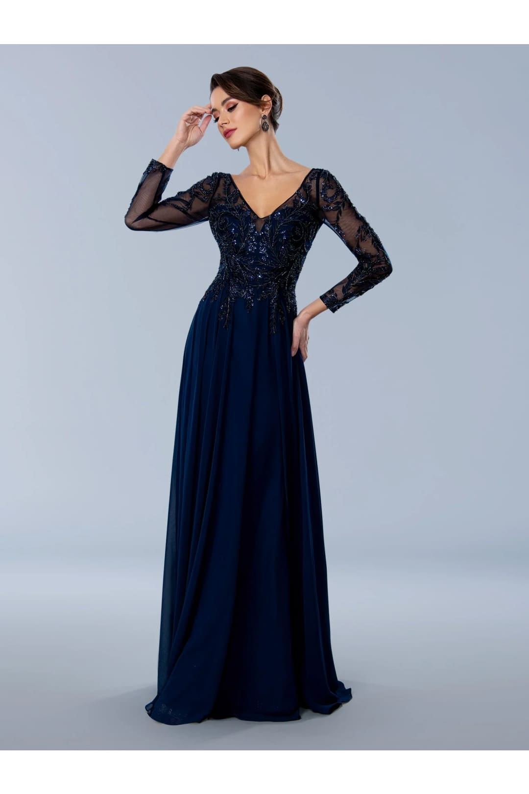 Navy Mother of Bride Dress 3/4 Sleeve Gown Stella Couture 24308 Navy Mother of Bride Dress 3/4 Sleeve Gown Stella Couture 24308