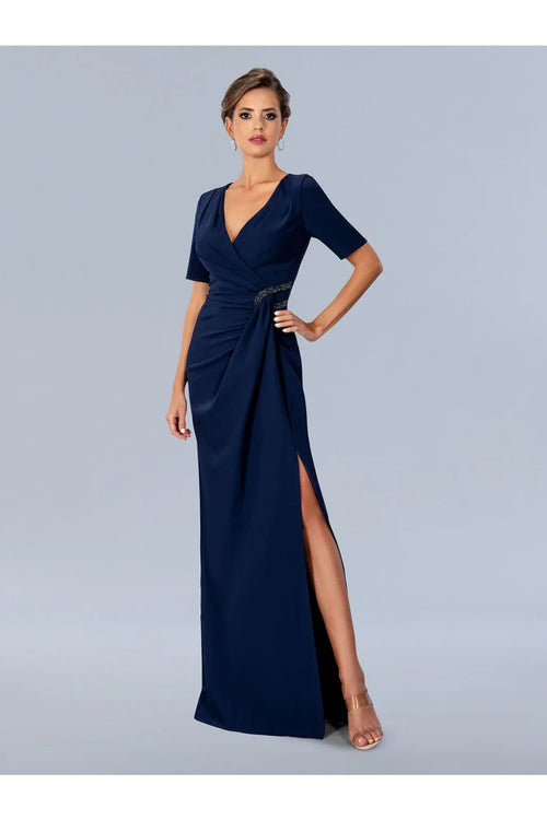 Navy Mother of Bride Dress Short Sleeve Gown Stella Couture 24317 - Navy / 12 - Dresses