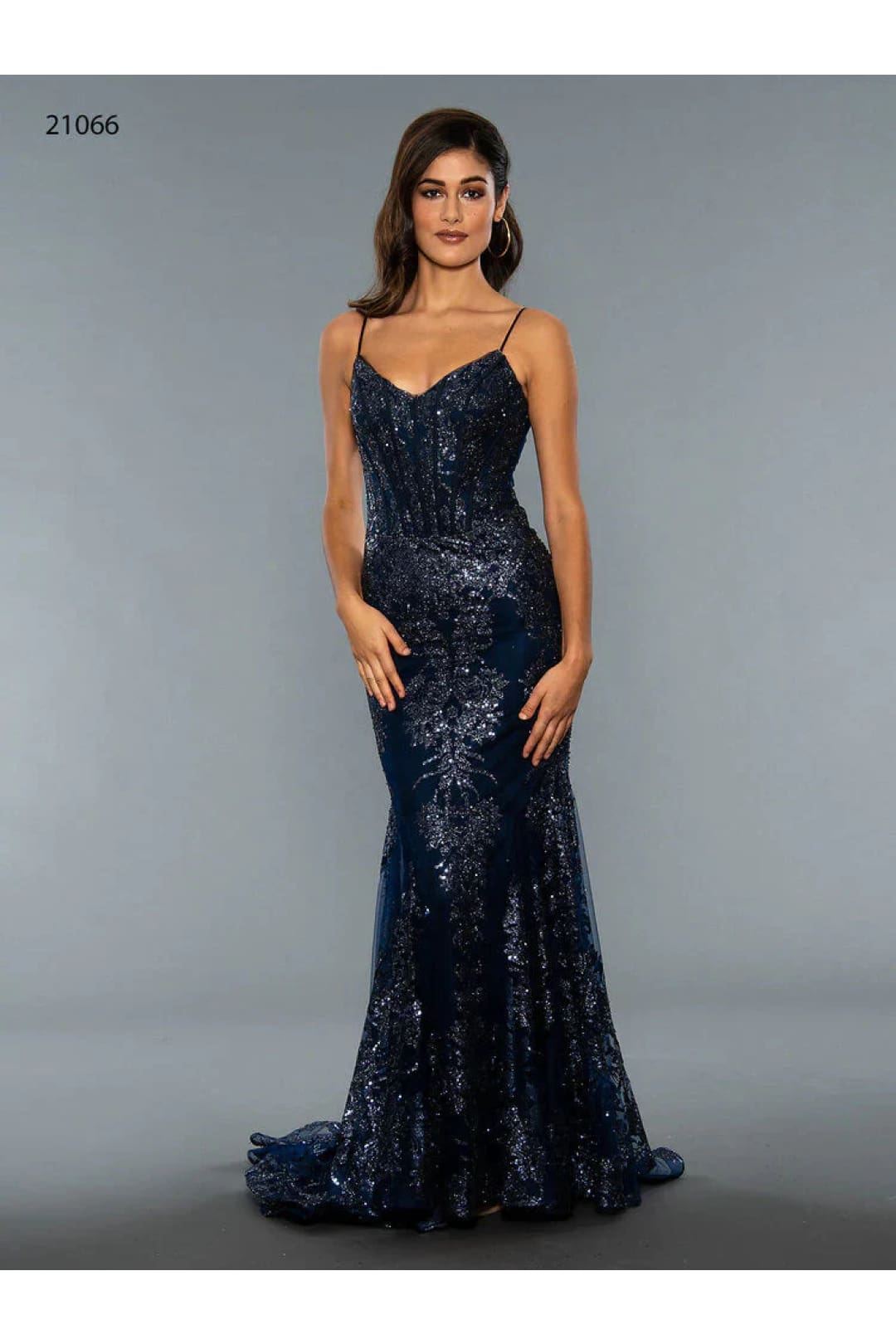 prom dresses navy Luuvis Glitter Navy Mermaid Sweep Train Prom Dress With Slit
