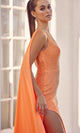 Narianna-Beaded Long One-Shoulder Cape Formal Dress