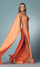 Narianna-Beaded Long One-Shoulder Cape Formal Dress