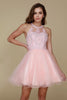 Nox Anabel B652 Halter Lace Applique Homecoming Cocktail Dress - BLUSH / XS - Dress