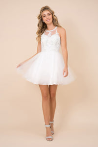Nox Anabel B652 Halter Lace Applique Homecoming Cocktail Dress - WHITE / XS - Dress