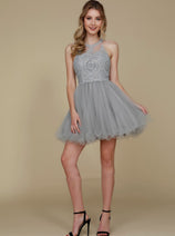 Silver Bridesmaid Dresses-Inexpensive Nox Anabel B652 Halter Neckline