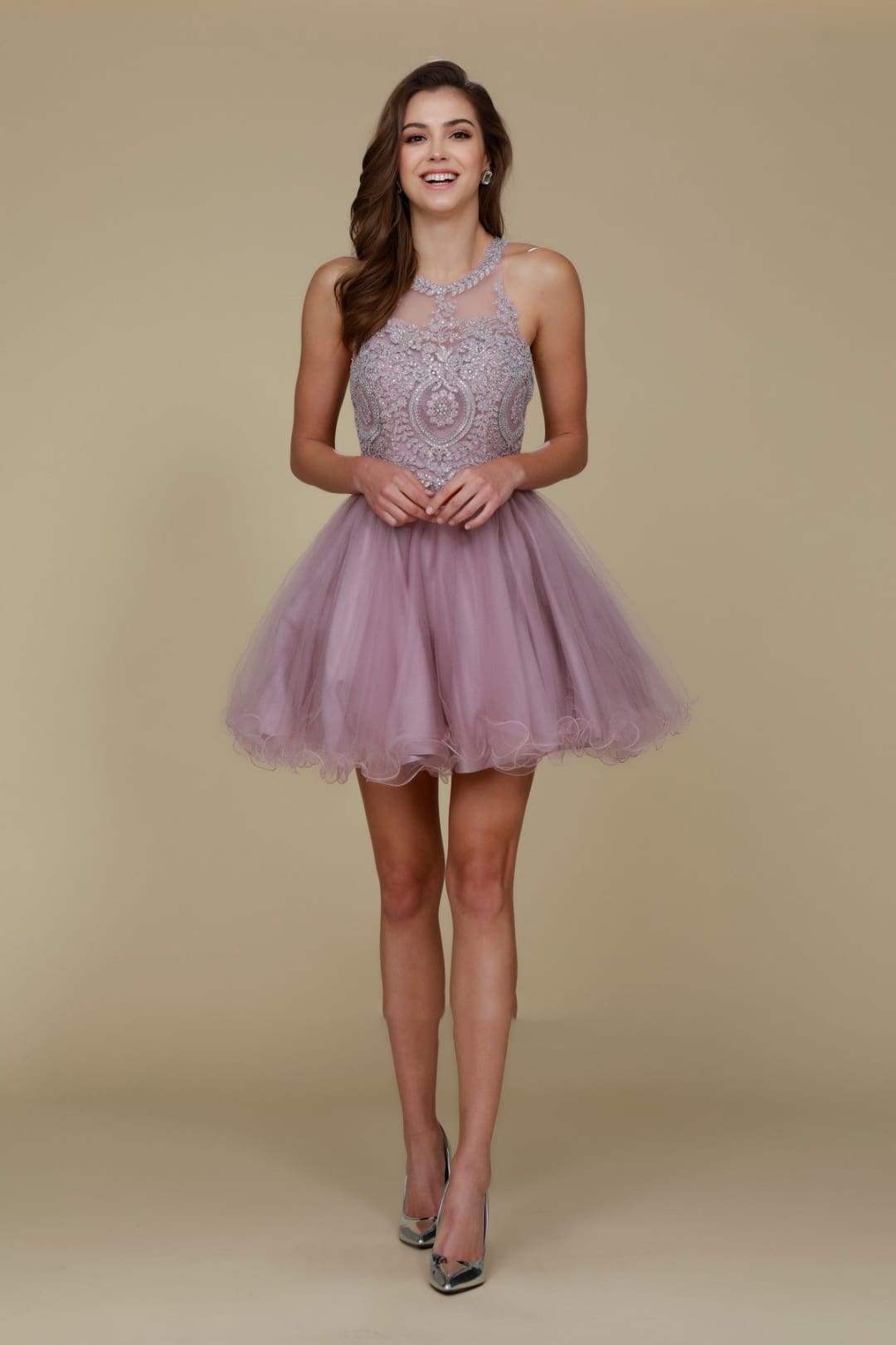 Nox Anabel B652 Inexpensive Light-Mauve Halter Neckline Bridesmaid Dress Light-Mauve / XS
