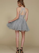 Silver Bridesmaid Dresses-Inexpensive Nox Anabel B652 Halter Neckline