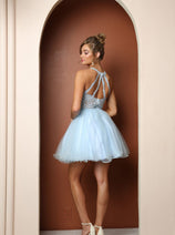 Ice blue Bridesmaid Dresses-Inexpensive Nox Anabel B652 Halter Neckline
