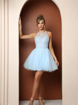 Ice blue Bridesmaid Dresses-Inexpensive Nox Anabel B652 Halter Neckline