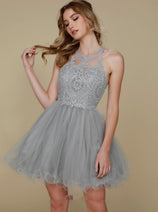 Silver Bridesmaid Dresses-Inexpensive Nox Anabel B652 Halter Neckline