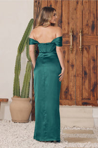 LA Merchandise LAXE1236 Off Shoulder Ruched Bridesmaids Satin Gown