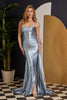 Nox Anabel E1242 Side Cape Spaghetti Straps Formal Evening Gown - DUSTY BLUE / 00