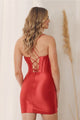 Nox Anabel E816 Spagheti Strap Corset Mini Satin Bodycon Dress