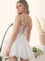 Nox Anabel H784 V-Neckline Leaf Embroidery Spaghetti Straps Dress