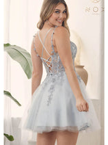 Nox Anabel H784 V-Neckline Leaf Embroidery Spaghetti Straps Dress