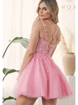 Nox Anabel H784 V-Neckline Leaf Embroidery Spaghetti Straps Dress
