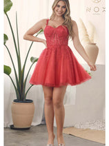 Nox Anabel H784 V-Neckline Leaf Embroidery Spaghetti Straps Dress