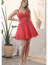 Nox Anabel H784 V-Neckline Leaf Embroidery Spaghetti Straps Dress