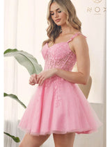 Nox Anabel H784 V-Neckline Leaf Embroidery Spaghetti Straps Dress