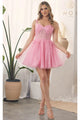 Nox Anabel H784 V-Neckline Leaf Embroidery Spaghetti Straps Gown - Candy Pink / 8 - Dress