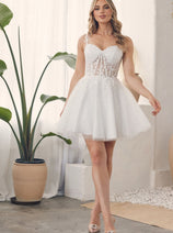 Nox Anabel H784 V-Neckline Leaf Embroidery Spaghetti Straps Dress