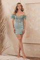 Nox Anabel L789 Feather Off Shoulder Glitter Mini Hoco Cocktail Dress