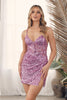 Nox Anabel Q795 Sheer Boned Bodice Mini Sequin Cocktail Party Dress - MAGENTA / 00