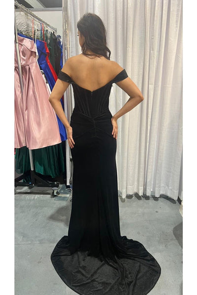Nox Anabelb R1244 Bustier Off Shoulder Slit Velvet Holidays Dress