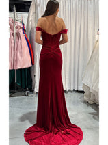 Nox Anabel R1244 Bustier Off Shoulder Slit Velvet Holidays Dress