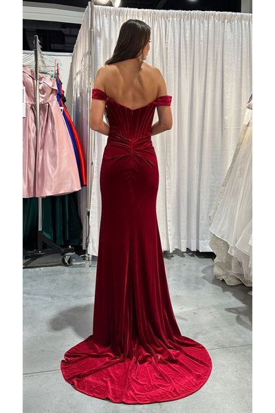 Nox Anabelb R1244 Bustier Off Shoulder Slit Velvet Holidays Dress