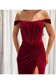 Nox Anabelb R1244 Bustier Off Shoulder Slit Velvet Holidays Dress