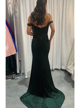 Nox Anabel R1244 Bustier Off Shoulder Slit Velvet Holidays Dress
