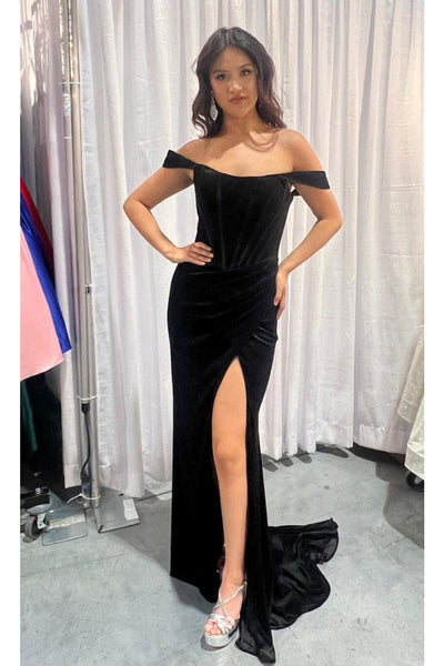 Nox Anabelb R1244 Bustier Off Shoulder Slit Velvet Holidays Dress - BLACK / 00