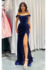 Nox Anabelb R1244 Bustier Off Shoulder Slit Velvet Holidays Dress - ROYAL BLUE / 00