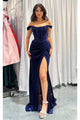 Nox Anabelb R1244 Bustier Off Shoulder Slit Velvet Holidays Dress - ROYAL BLUE / 00