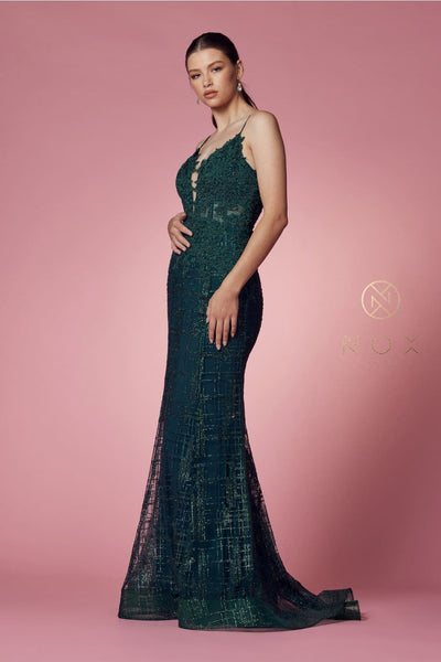 Nox Anabel R282-1 Strappy Glitter Deep V-Neck Mermaid Prom Evening Gown - Dress